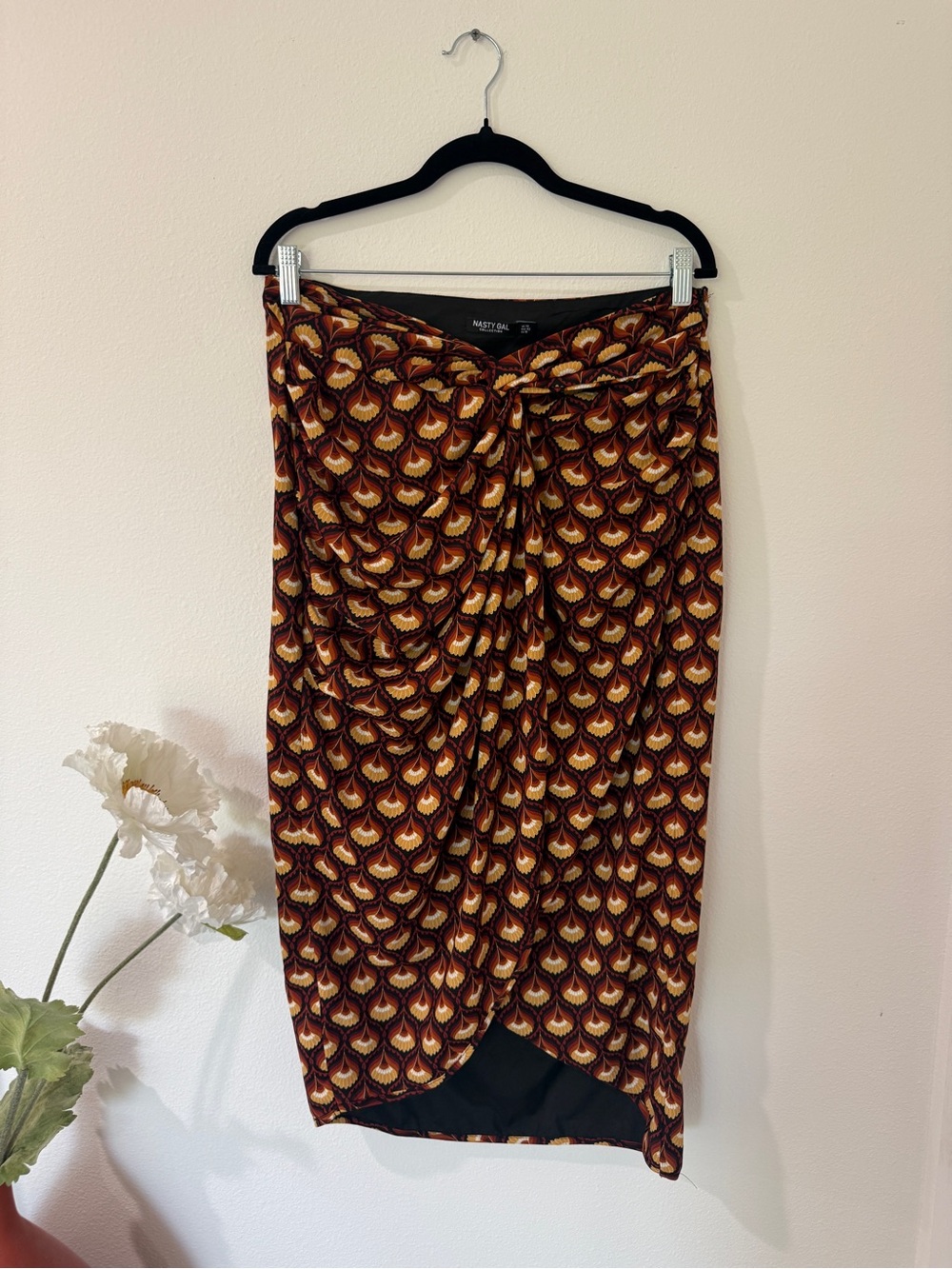 Nasty Gal Brown and Mustard Peplum-Style Twist Midi Skirt